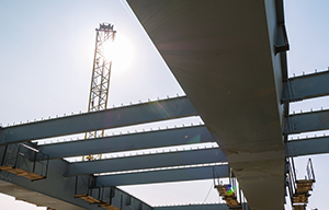 The underside of a bridge under construction