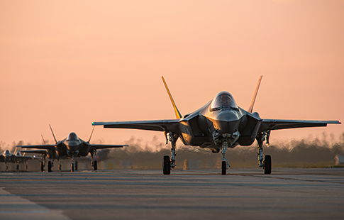 F-35 jet fighters on a runway