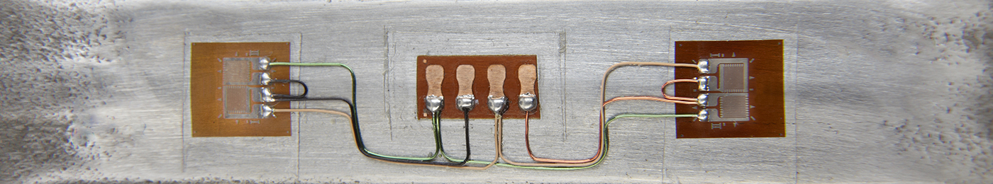 Three Micro-Measurements Strain Gages installed on an automotive part